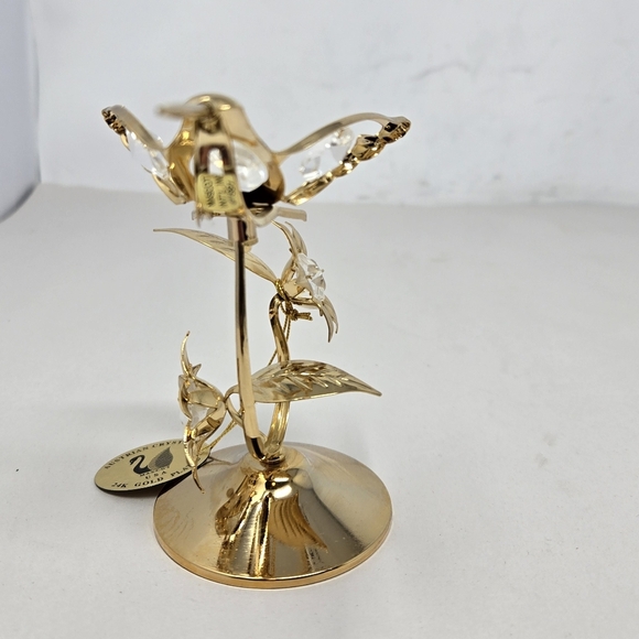 Vintage 70's Nos Australia Crystal Delight 24 Gold Plated Hummingbirds Flowers - Picture 2 of 10